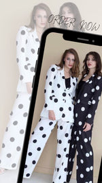 Load image into Gallery viewer, Polka Dot White and Black Suit
