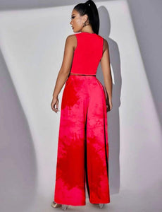 Bold Red and Pink Wide Leg Pant Set
