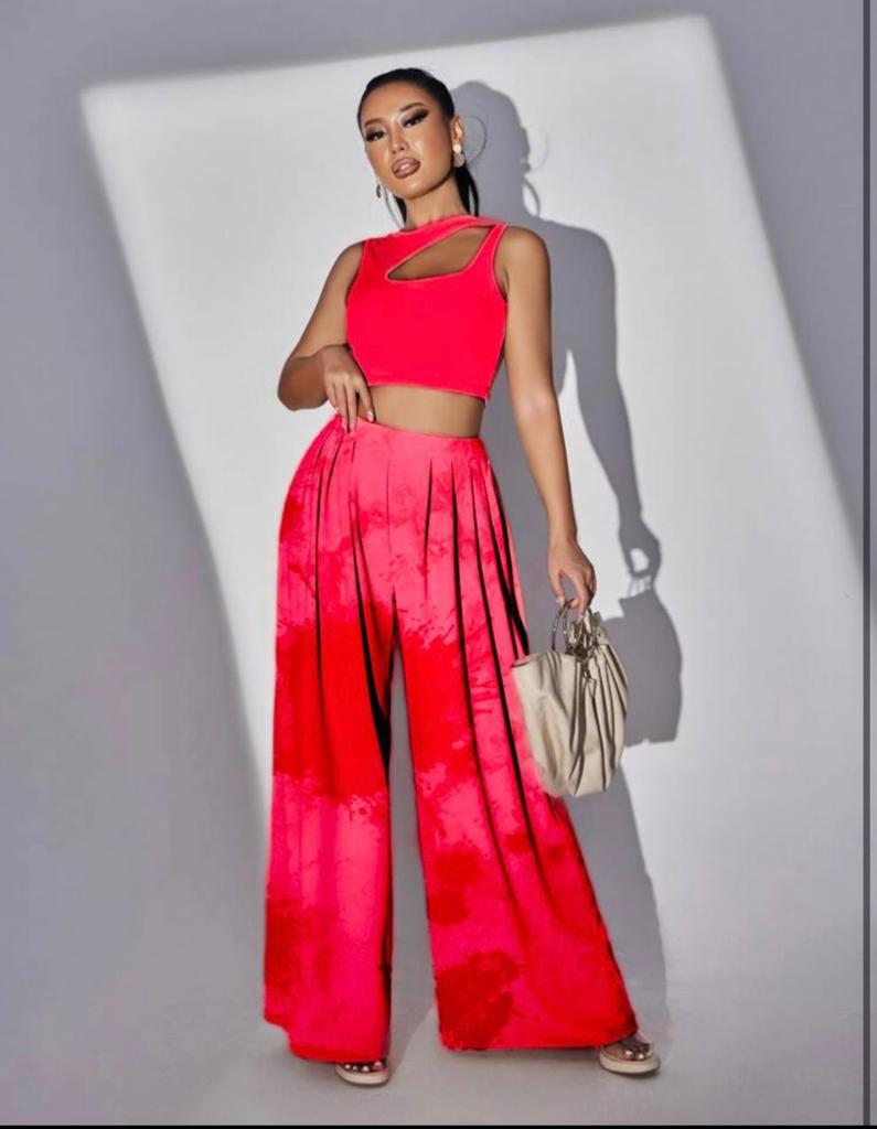 Bold Red and Pink Wide Leg Pant Set
