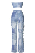 Load image into Gallery viewer, DENIM PATCHWORK PRINTED TWO PIECE SET
