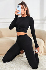 Load image into Gallery viewer, Ruched Round Neck Top and Active Leggings Set
