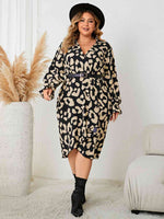 Load image into Gallery viewer, Plus Size Leopard Surplice Neck Flounce Sleeve Dress
