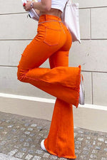 Load image into Gallery viewer, Orange Rip Bell Bottom Jean
