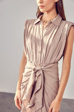 Load image into Gallery viewer, SLEEVELESS BUTTON FRONT TIE DRESS

