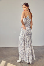 Load image into Gallery viewer, FRONT SLIT ZEBRA SLIP MAXI DRESS
