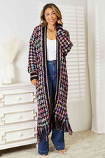 Load image into Gallery viewer, Double Take Full Size Multicolored Open Front Fringe Hem Cardigan
