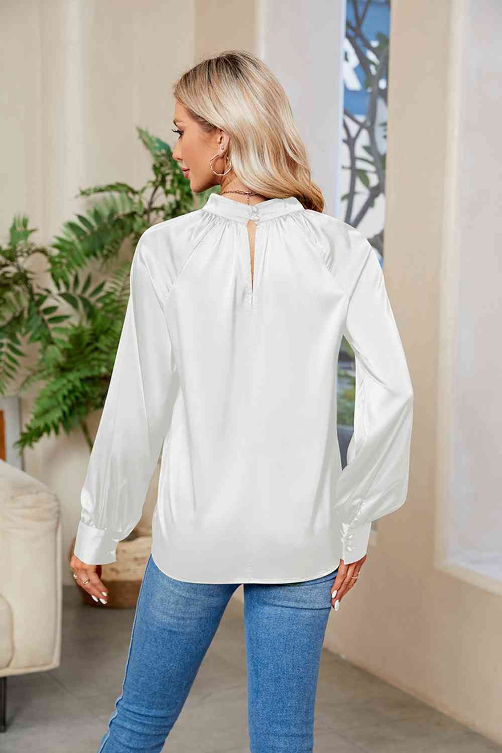 Cutout Mock Neck Long Sleeve Top