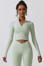 Load image into Gallery viewer, Zip Up Long Sleeve Cropped Active Top
