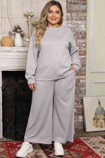 Load image into Gallery viewer, Plus Size Dropped Shoulder Top and Pants Set
