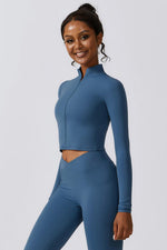 Load image into Gallery viewer, Zip Up Long Sleeve Cropped Active Top
