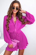 Load image into Gallery viewer, Pleated Half Button Drawstring Romper
