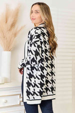 Load image into Gallery viewer, Woven Right Houndstooth Open Front Longline Cardigan
