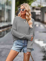 Load image into Gallery viewer, Dropped Shoulder Round Neck Long Sleeve Knit Top

