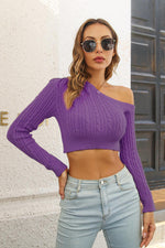 Load image into Gallery viewer, Cable-Knit One Shoulder Long Sleeve Sweater
