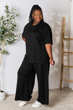 Load image into Gallery viewer, Double Take Full Size Round Neck Slit Top and Pants Set
