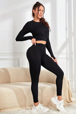 Load image into Gallery viewer, Ruched Round Neck Top and Active Leggings Set
