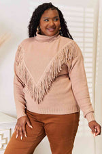 Load image into Gallery viewer, Woven Right Turtleneck Fringe Front Long Sleeve Sweater
