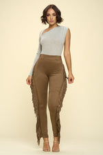 Load image into Gallery viewer, Stride - Faux Suede Fringe High Waist Pants

