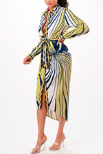 Load image into Gallery viewer, Limelight - Lime, Navy, White Design Front Tie Dress
