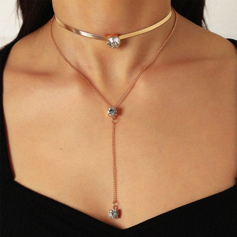 Dynamic - Rhinestone Double layered Necklace