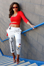 Load image into Gallery viewer, Teyanna - White Graphic Sweat Pants
