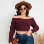 Load image into Gallery viewer, Plus Size Off-Shoulder Long Sleeve Cropped Top
