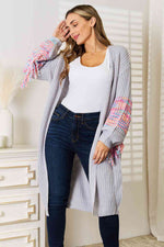 Load image into Gallery viewer, Woven Right Fringe Sleeve Dropped Shoulder Cardigan
