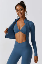 Load image into Gallery viewer, Zip Up Long Sleeve Cropped Active Top
