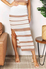 Load image into Gallery viewer, Double Take Striped Openwork Cropped Tank and Split Skirt Set
