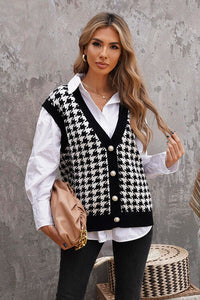 Houndstooth Button Front Sweater Vest