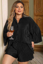 Load image into Gallery viewer, Plus Size Collared Neck Button Up Top and Shorts Set
