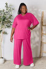 Load image into Gallery viewer, Double Take Full Size Round Neck Slit Top and Pants Set
