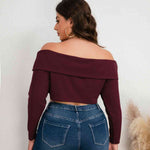 Load image into Gallery viewer, Plus Size Off-Shoulder Long Sleeve Cropped Top
