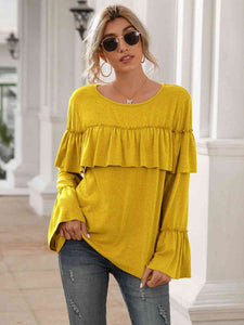 Round Neck Flare Sleeve Top