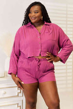 Load image into Gallery viewer, Basic Bae Buttoned Long Sleeve Top and Shorts Set
